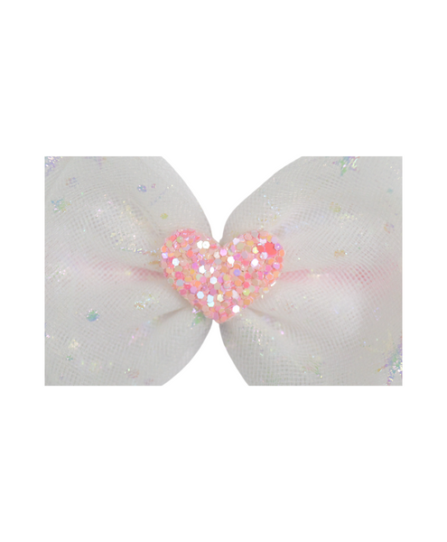 Double Bow Heart Applique Headband-  White