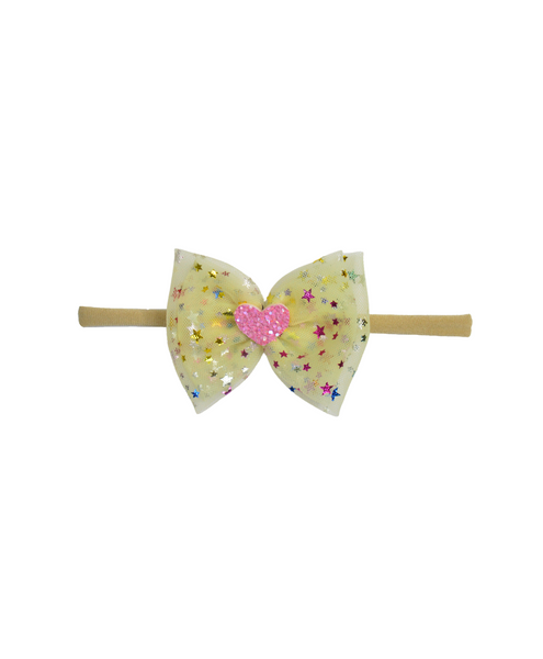 Double Bow Heart Applique Headband - Yellow