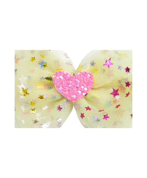 Double Bow Heart Applique Headband - Yellow