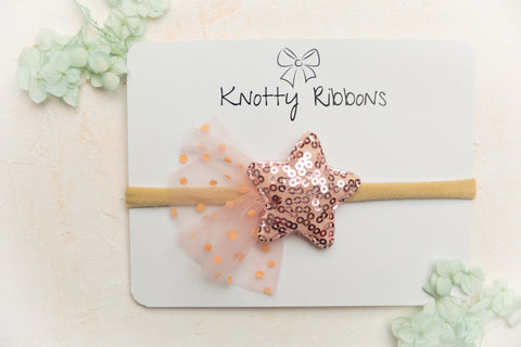 Sequined Polka Dots Star Headband - Light Pink