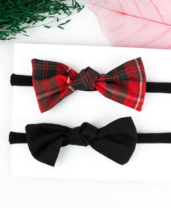 Checked Knot Bow Headband Set - Red & Black