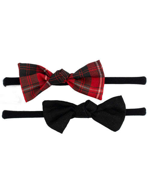 Checked Knot Bow Headband Set - Red & Black