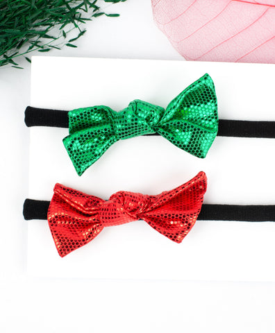 Knot Bow Headband Set - Red & Green