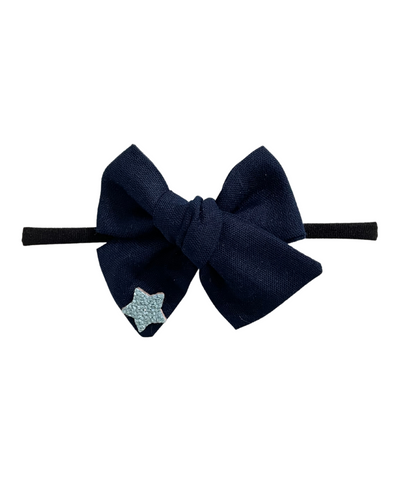 Star Applique Knot Bow Headband - Dark Blue