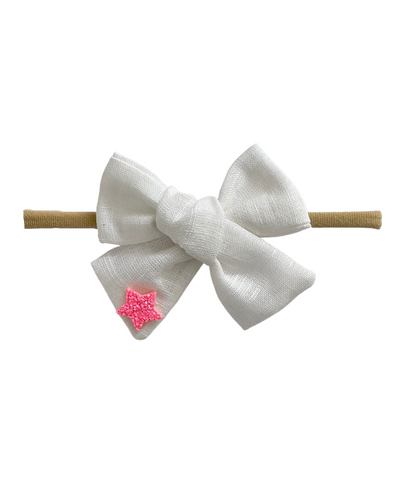 Star Applique Knot Bow Headband - White