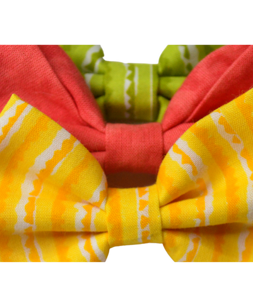 Striped School & Classic Bow Headband Set - Yellow, Red & Green