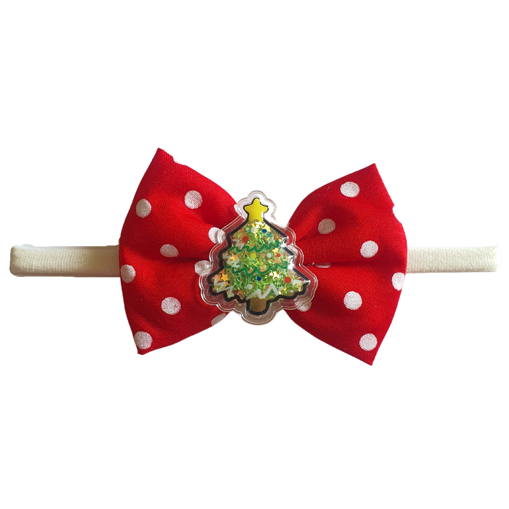 Polka Dots Christmas Tree Bow Headband- Red