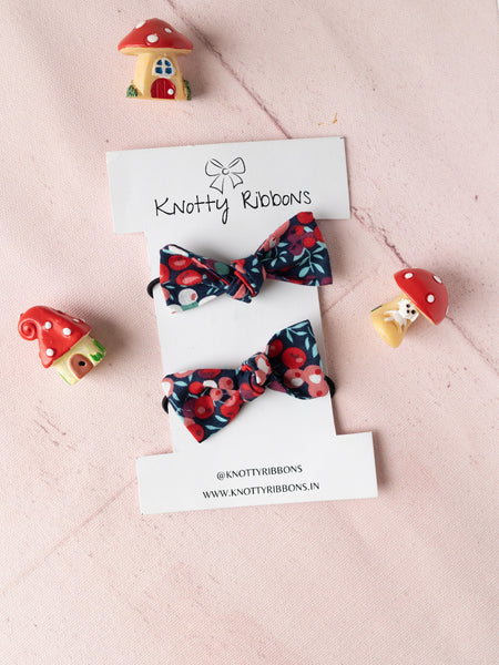 Mini Floral Hair-Tie Set- Black & Red