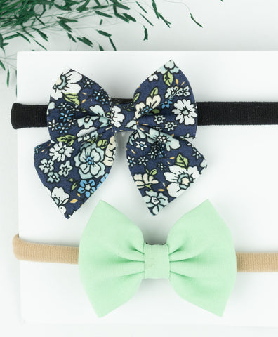 Petite Floral Headband Set- Dark Blue & Light Green